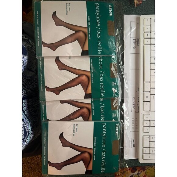 Day Sheer Reinforced Toe Pantyhose - Beige Queen Size 160-190 lbs - Lot of 4 - Picture 3 of 3